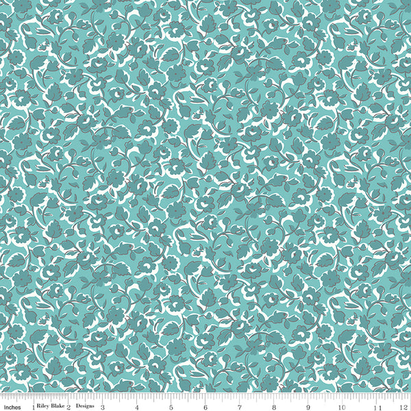 teal floral fabric