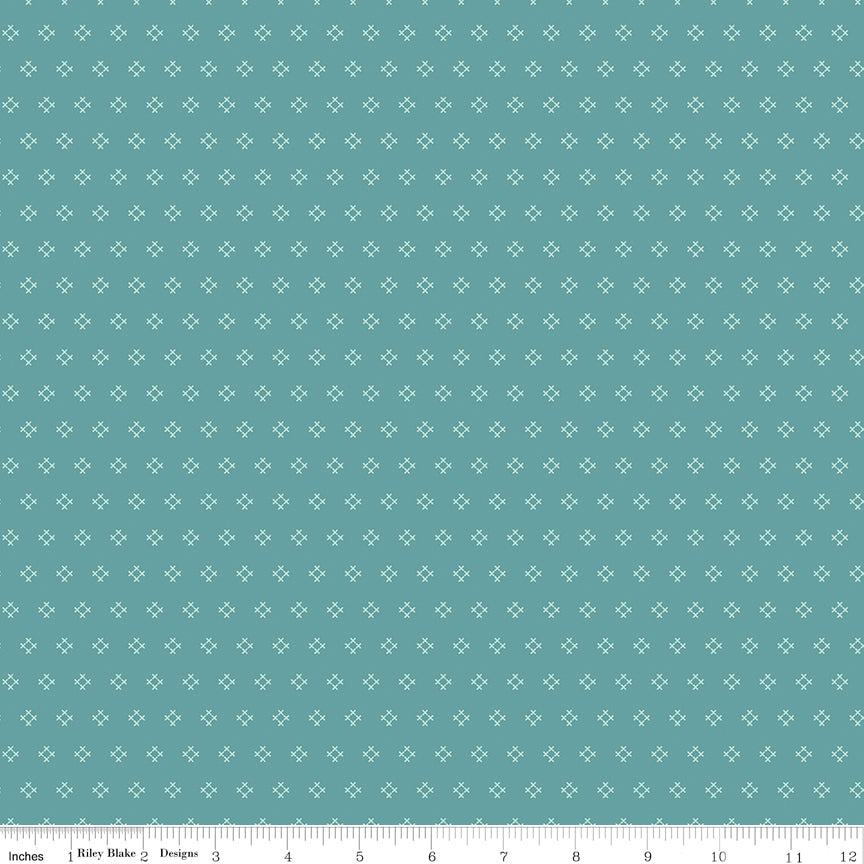teal fabric with tiny squares