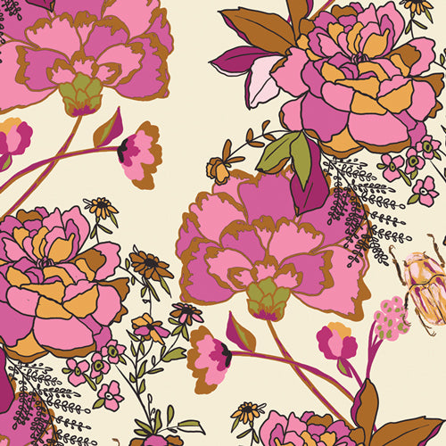 pink and magenta big floral print inspired by 1950s new york