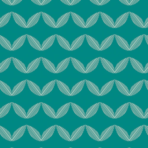 teal fabric with wavy design