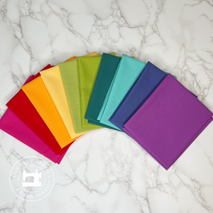 raspberry, red, tangerine, banana, lime, blue, and purple fabric bundle